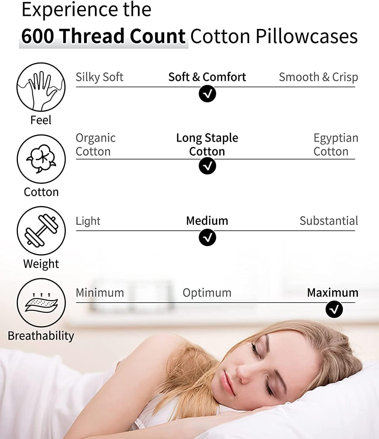 Size 2-piece set, 600 thread count pillowcase, size 20x26 inches,