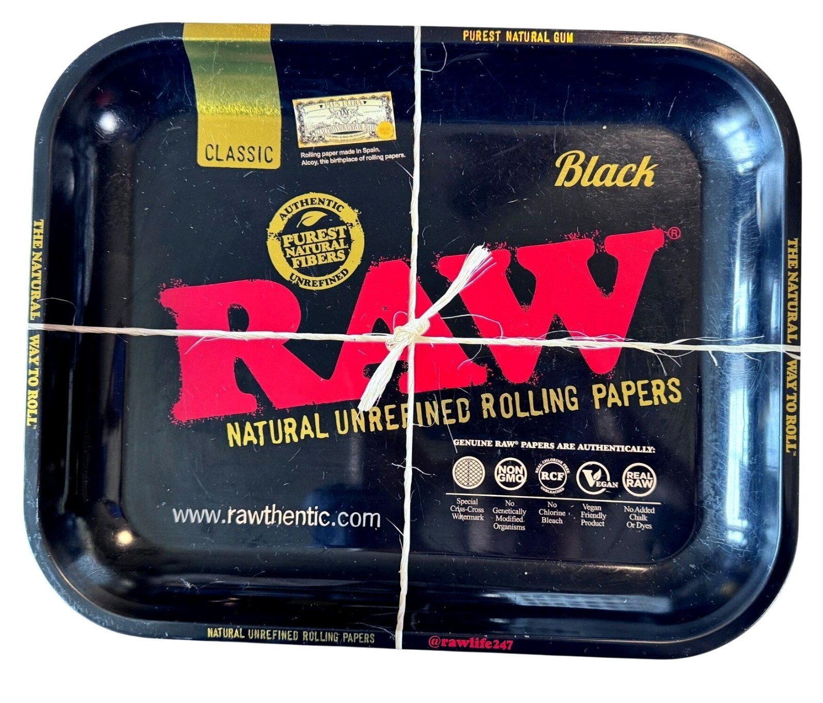 Authentic RAW Black Classic Metal Rolling Tray Large 13.5x10.75 Inches Tobacco C