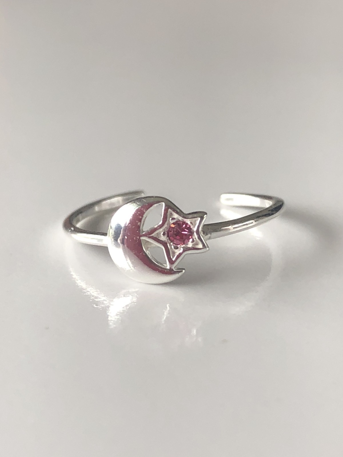 925 Sterling Silver Crystal Rose Pink Star Moon Toe Ring Adjustable Jewellery
