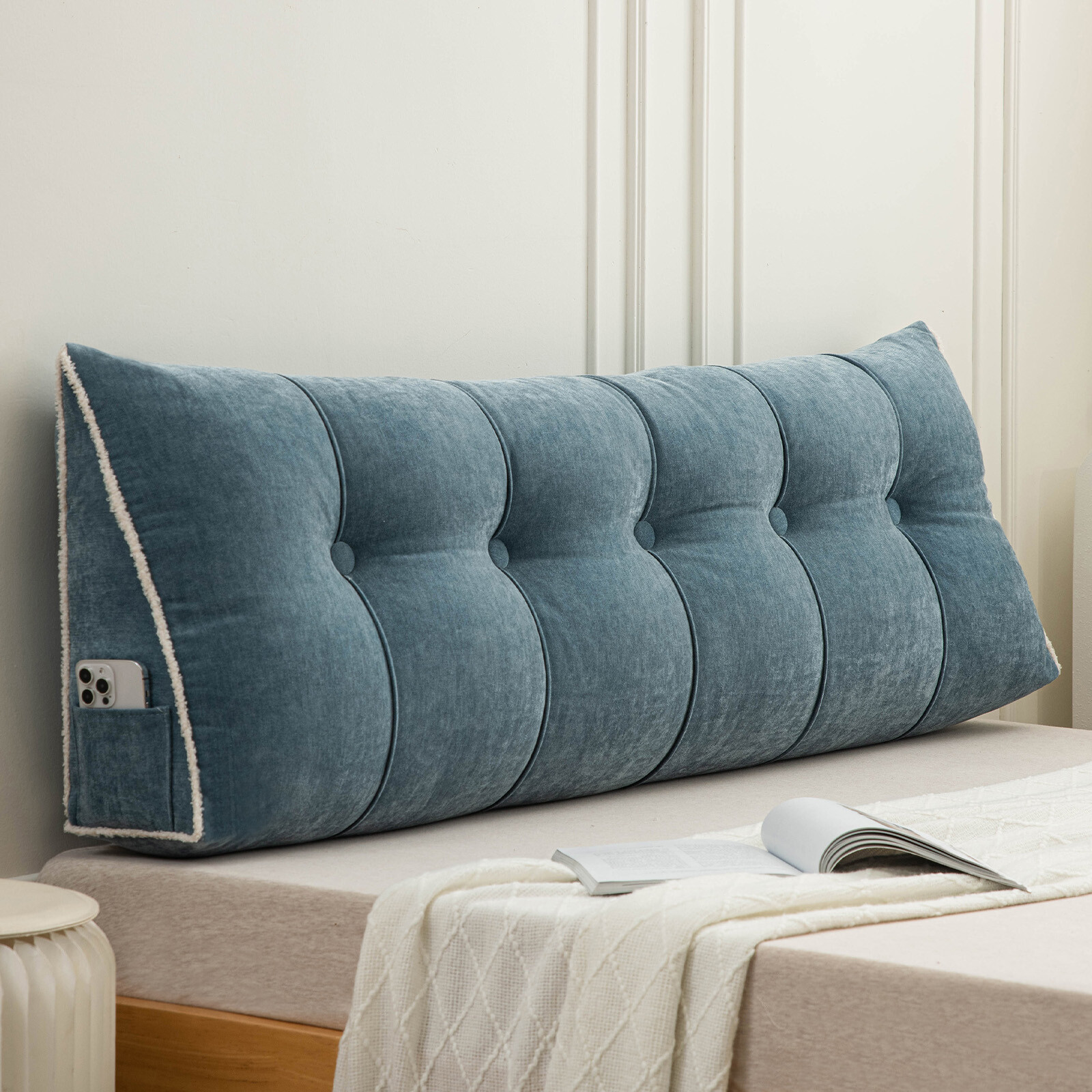 Chenille Headboard Wedge Pillow Large Dorm Bed Bolster Cushion Backrest Support