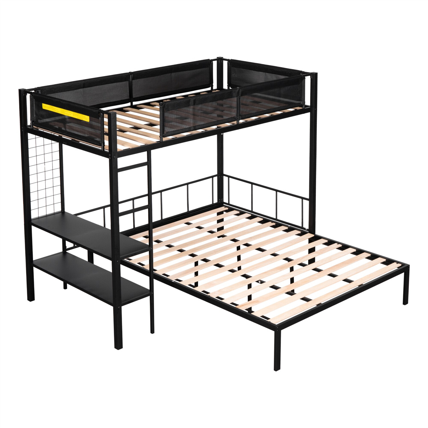 Twin Over Full Bunk Bed Metal Bed Frame with Storage Shelves Black US