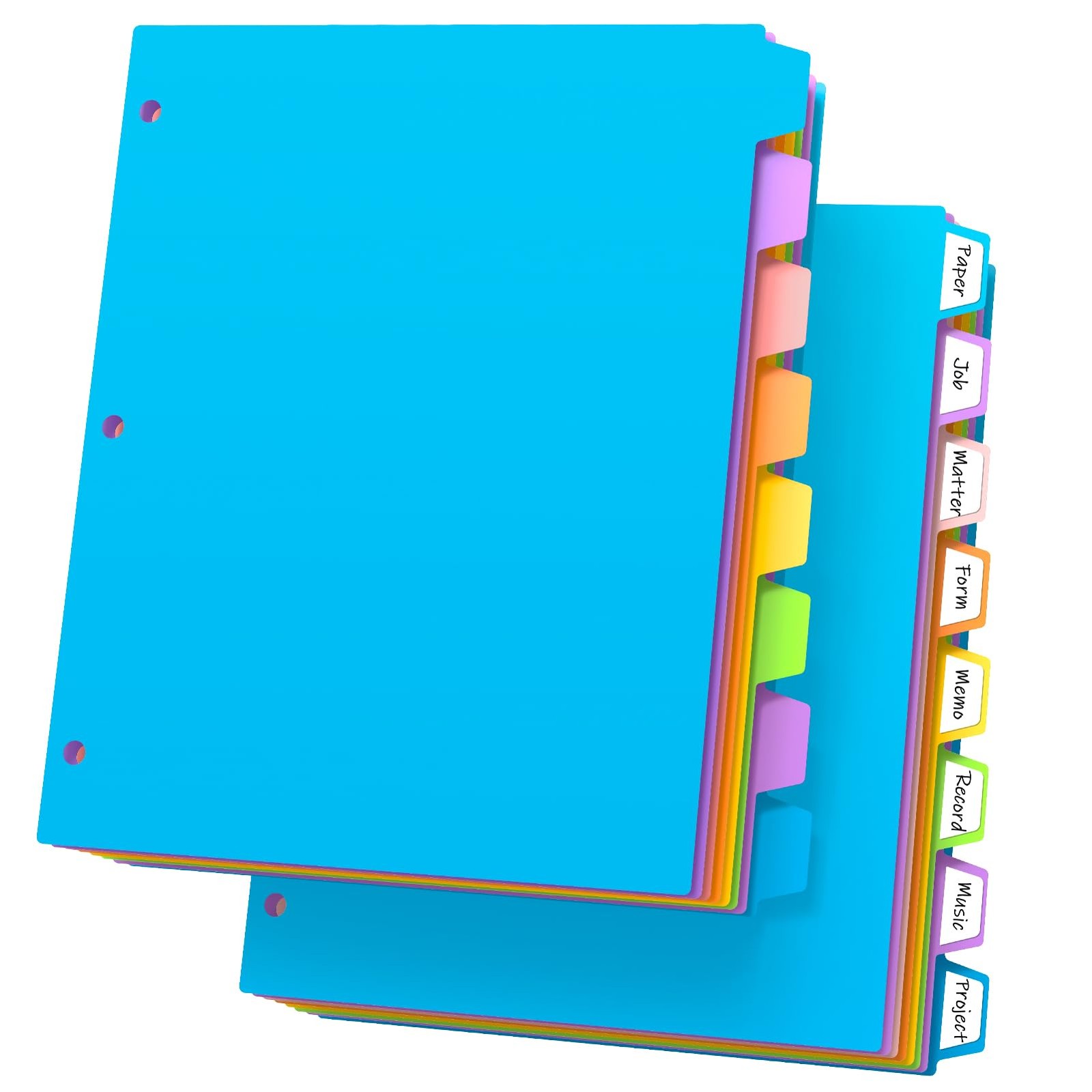 SUNQEBO Dividers for 3 Ring Binder, 16Pcs/2 Set Colorful (16 Pcs), Neon