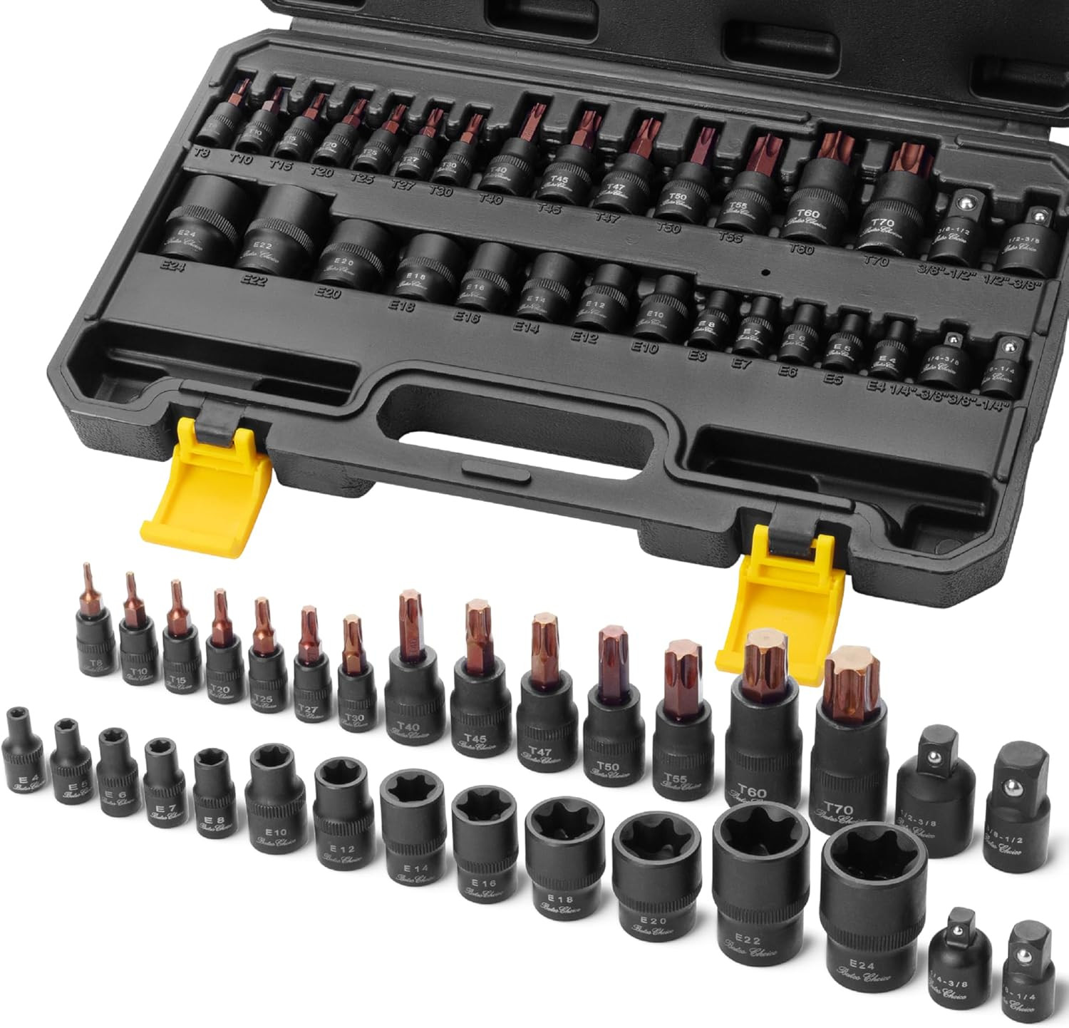 31 Packs Torx Bit Socket Set & E Torx Socket, Cr-V Steel, Star T8-T70, E4-E24