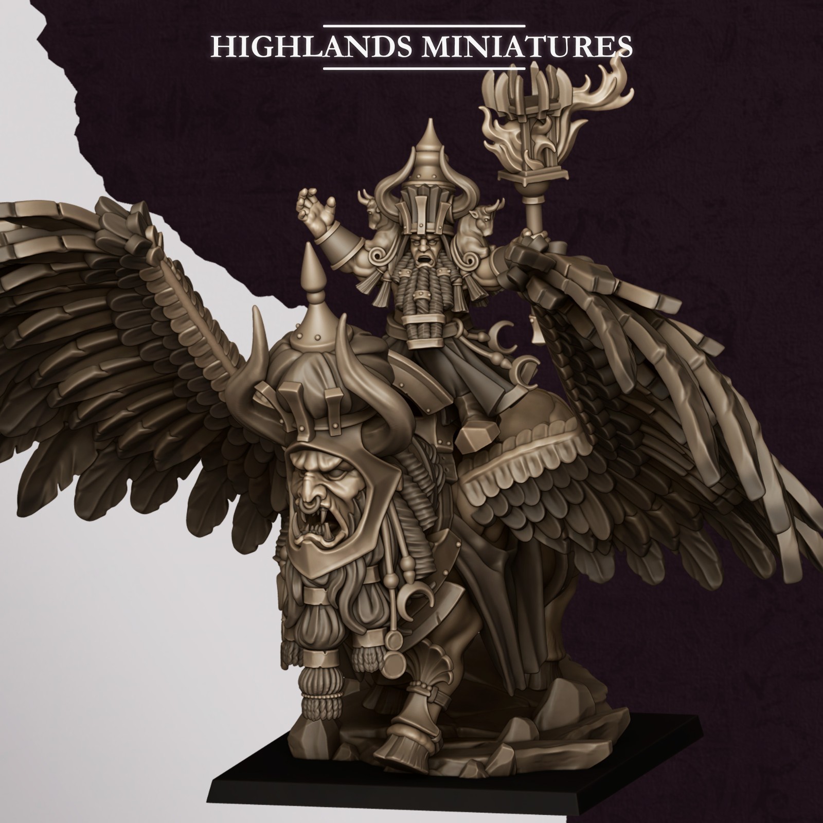 GREAT SORCERER OF MARDUK ON LAMASSU - Highland Miniatures