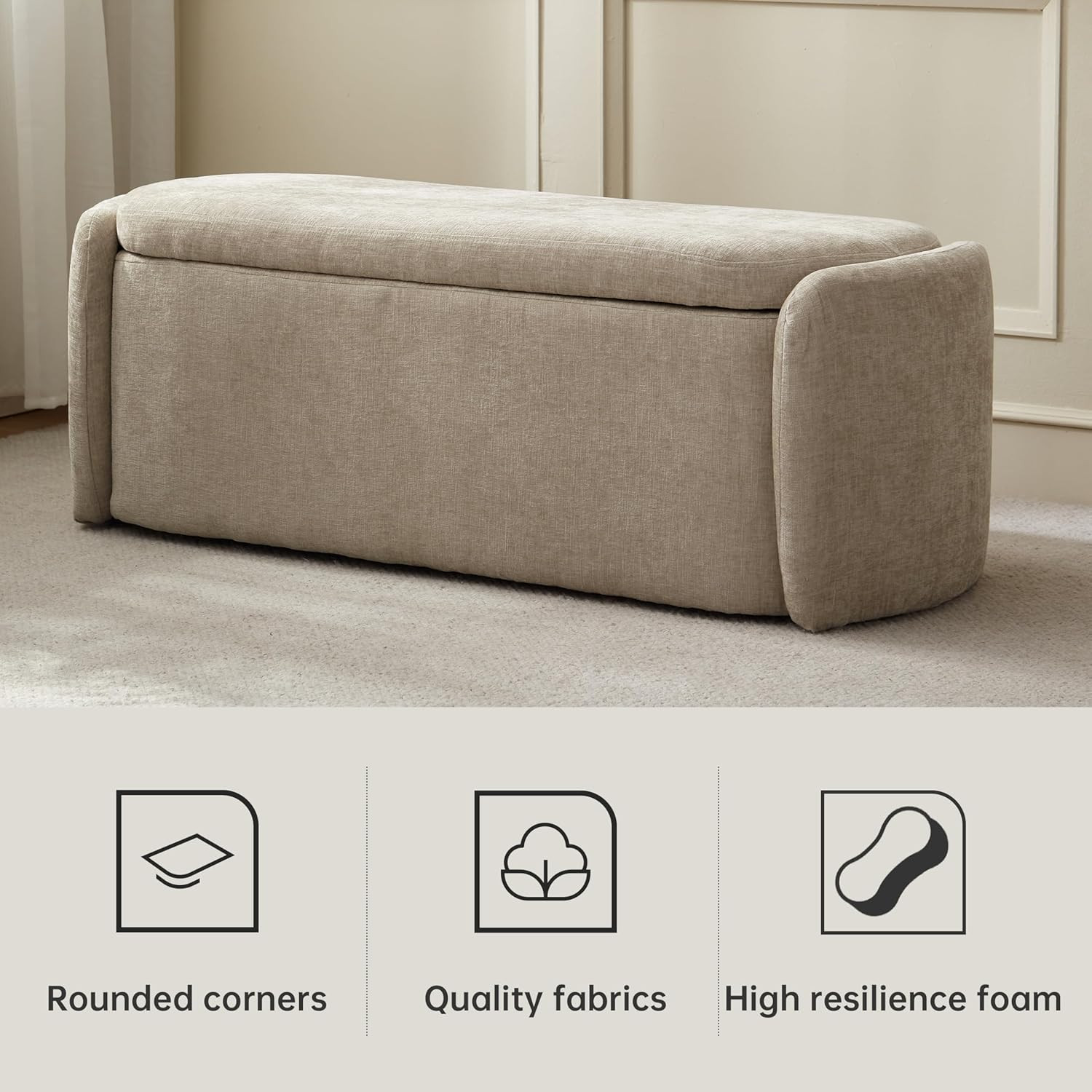 VKNOW 46" Oval Storage Ottoman Bench, Upholstered End of Bed Bench Ottomans Benc