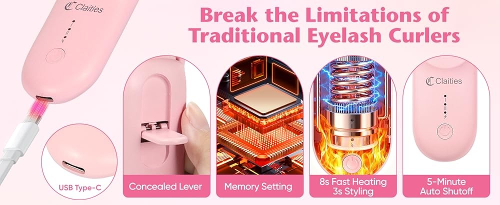 Heated Eyelash Curler - 10s Heat, 3s Curl, Mini Burn-Proof Design with