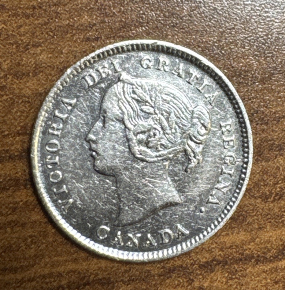 1893 Canada Silver 5 Cents Queen Victoria XF details - cleaned