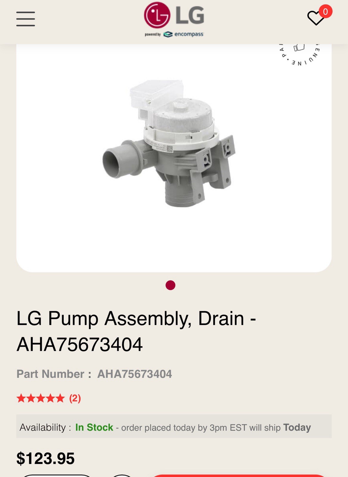 OEM AHA75673404 Washer New Washer Drain Pump Assembly