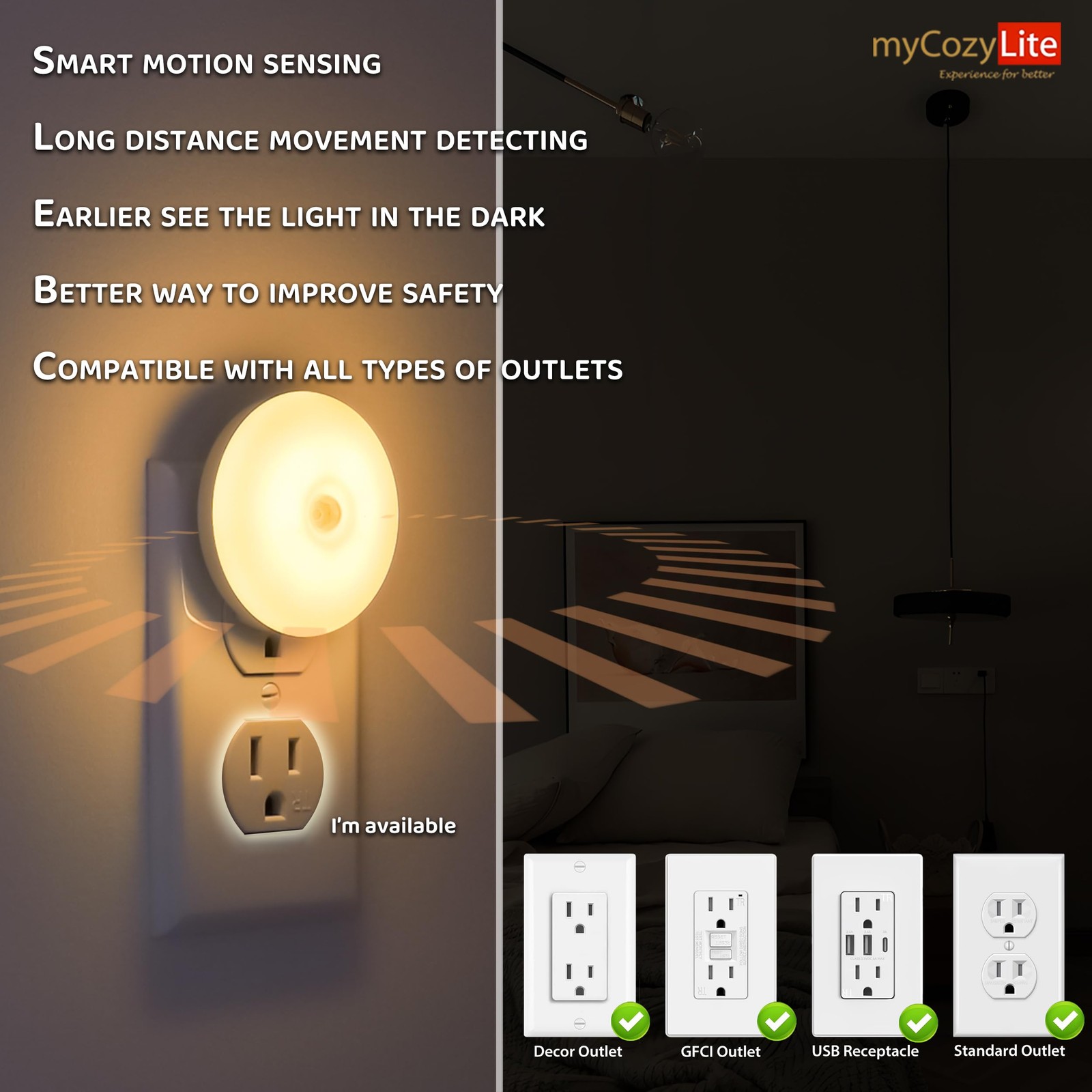 Motion Sensor Night Light, 2 Pack Activated M1803, Warm White