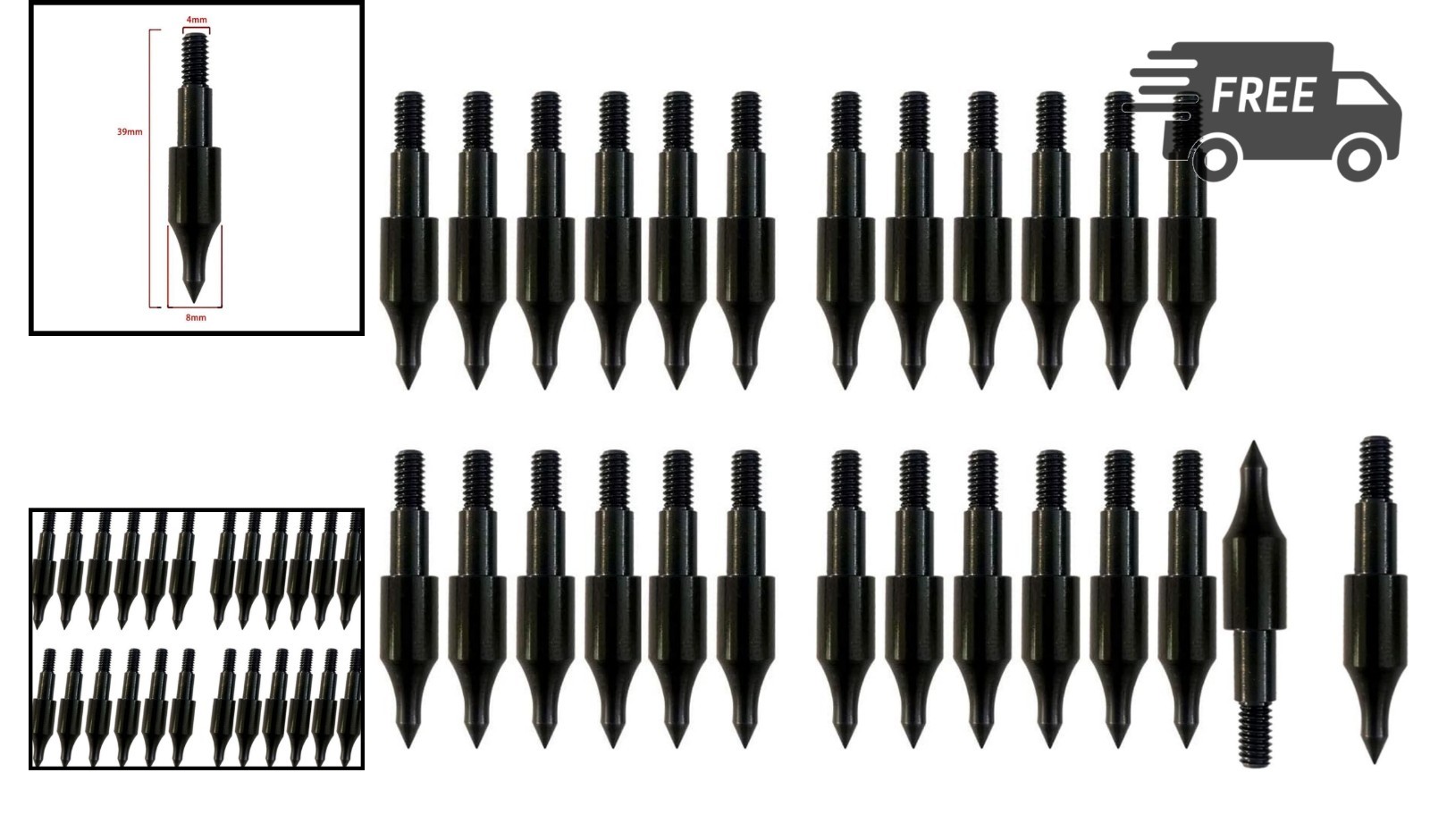 Archery Field Points 24 Pack 100 Grain Steel Practice Tips for Bow & Crossbow