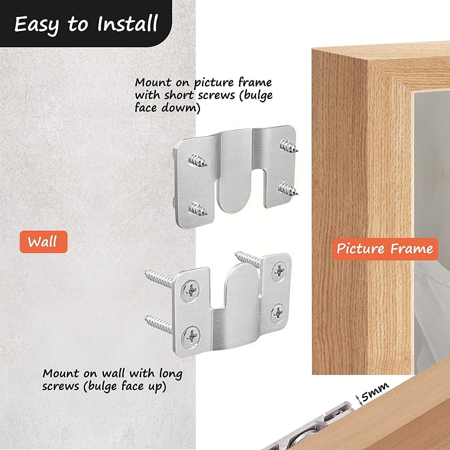 Flush Mount Bracket, Interlocking Photo Frame Hook 56 x Large 6Pairs, Silver