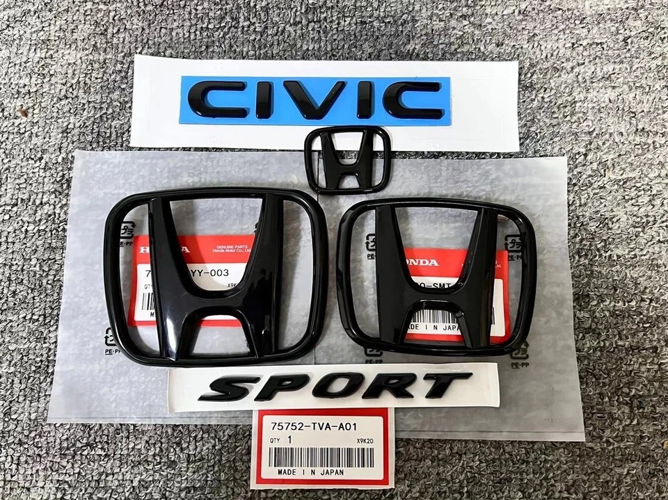 Genuine OEM Gloss Black Logo Emblem Set For Honda CIVIC 2022-2025 Sport Sedan