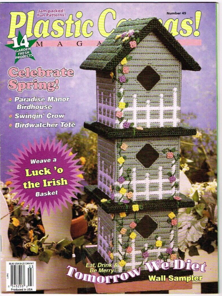 Plastic Canvas Today Pattern Magazine 3 Story Birdhouse Irish Basket 1997 M/A