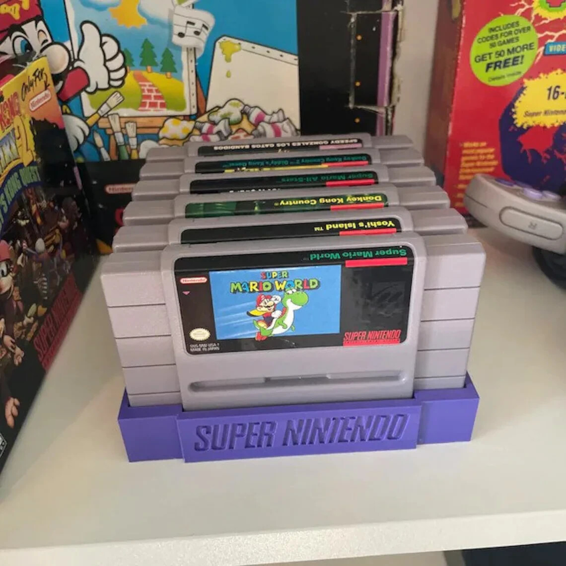Super Nintendo SNES Game Holder - Tray Holds Up To 10 Game Cartridges