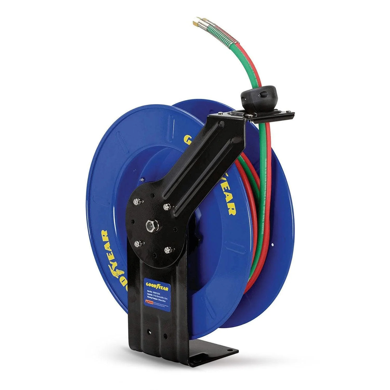 Goodyear Oxy-Acetylene Welding Hose Reel - Twin 1/4" x 50' Ft Hoses, Max 300