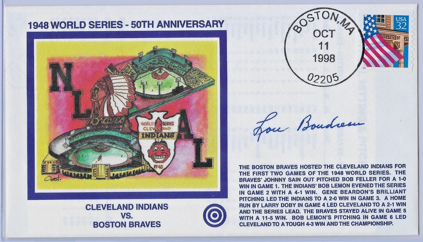 Lou Boudreau, Cleveland Indians — Autographed Cachet — Beckett Authenticated