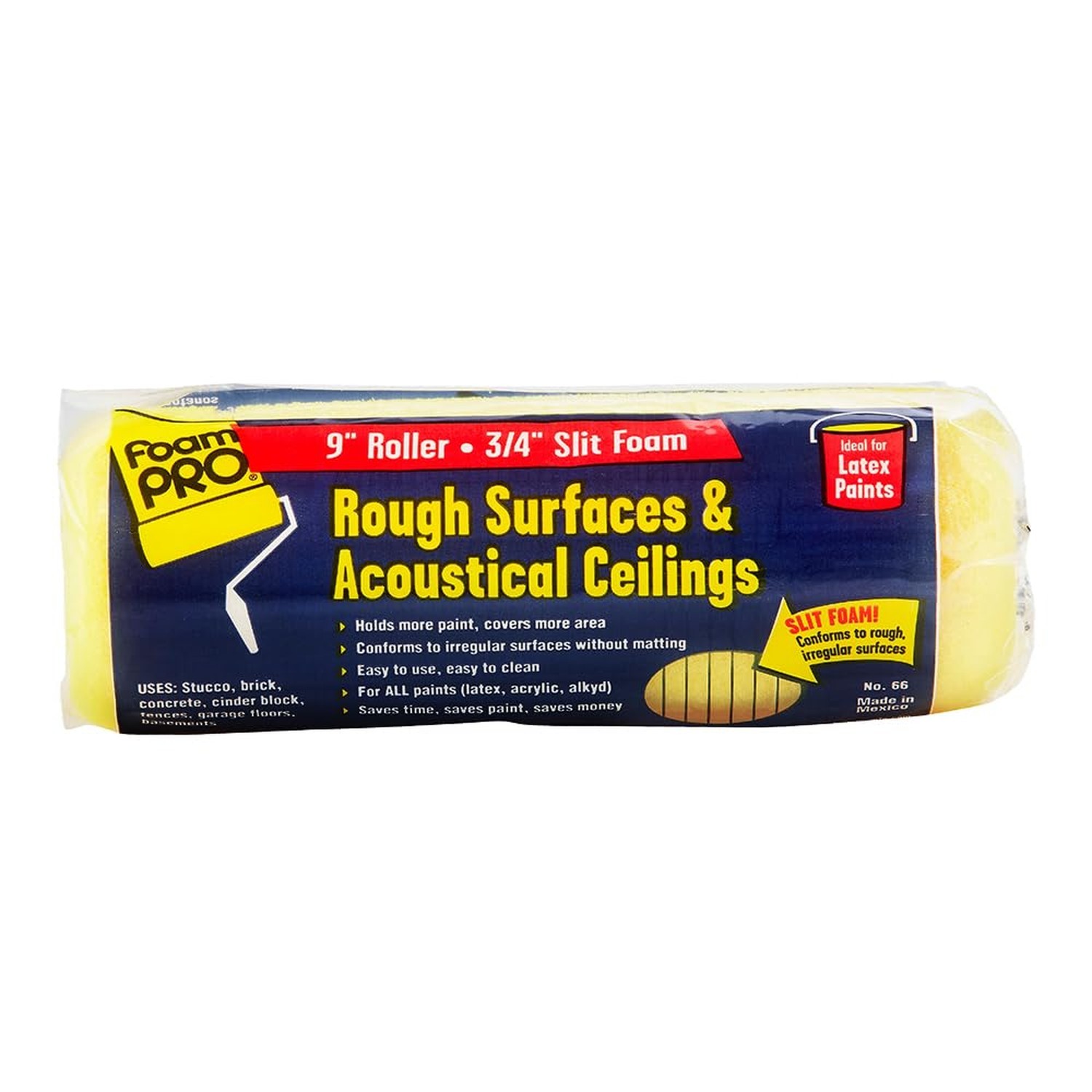 FoamPRO 00066 66 Foam Paint Roller, 1 pack | Slit Foam Roll For Rough & Irreg...