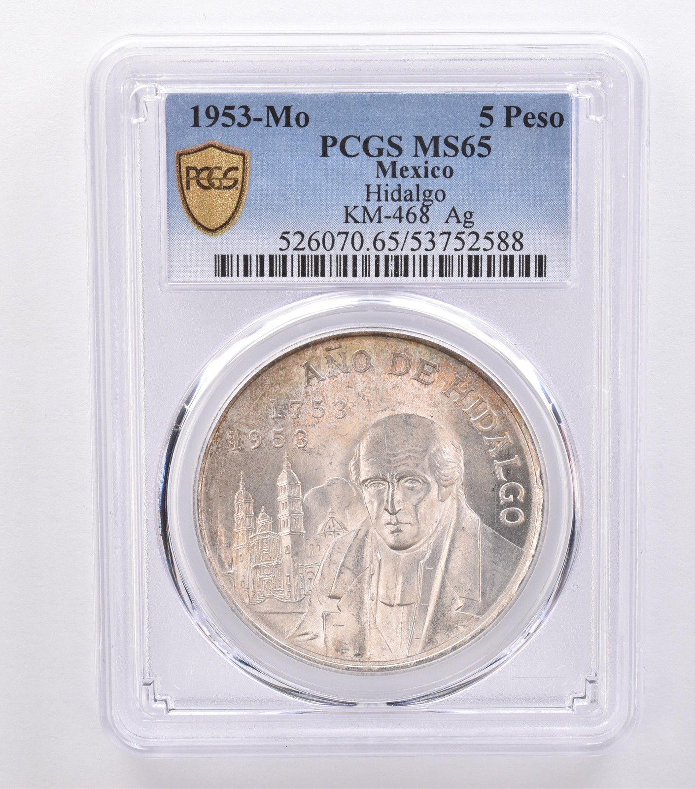 1953 Mo Mexico 5 Pesos Silver Hidalgo KM-468 MS65 PCGS Peripheral Tone *8720