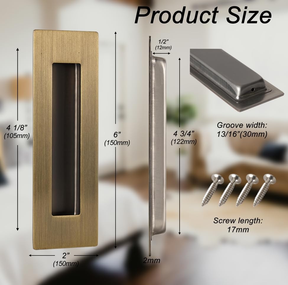 6" Recessed Door Pulls Flush Finger Pull Handle Bronze 2 Pack Barn Closet