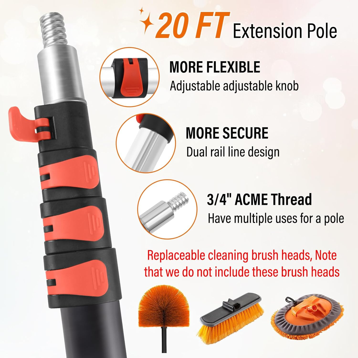 26FT High Window Cleaning Kit with Pole,2 in 1 Window Squeegee,5-20Ft Profession