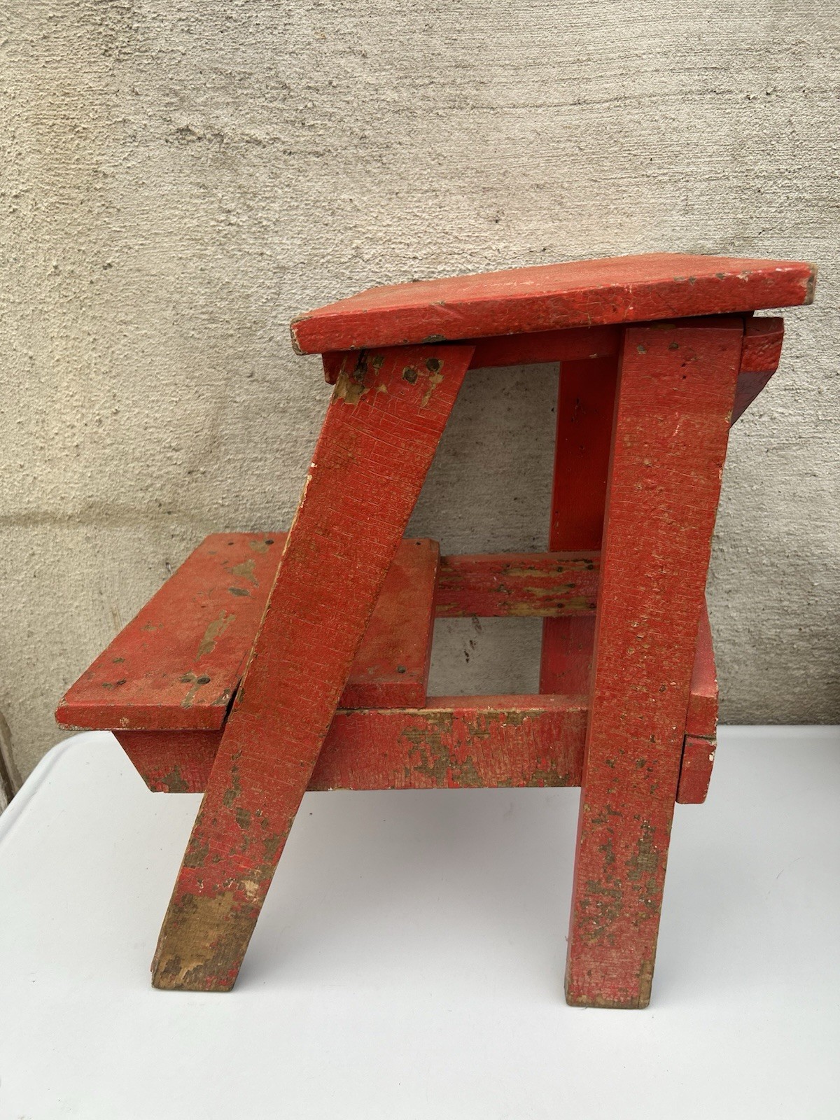 Vintage Rustic Solid Wood 2-Step Stool Farmhouse Bench Plant Stand Red 20+