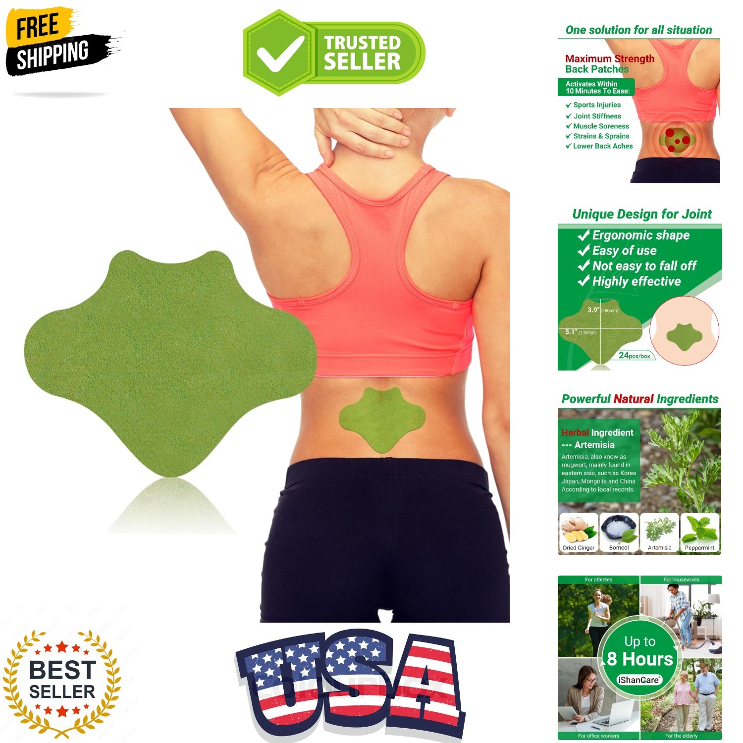 Back Patches, 24 Count Long Lasting Heat Patches, 8 Hour Deep Hot for Knee, B...