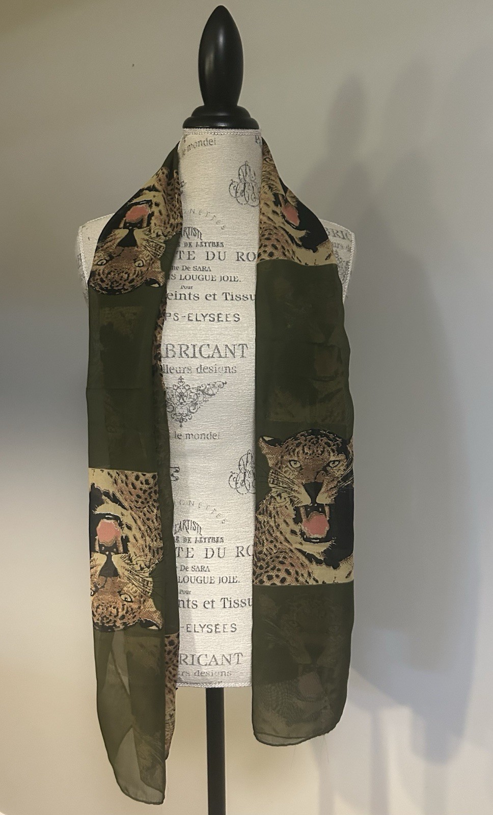 Fleurs by Elegant Additions Scarf Green Tiger Animal 14”x64”