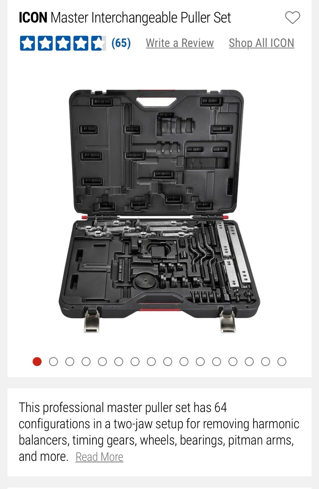Icon Professional Master Interchangeable Puller 64 Configurations Set Kit Case
