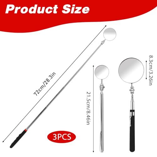 3 Pack Stainless Steel Mechanic Mirror Telescoping Inspection Mirror