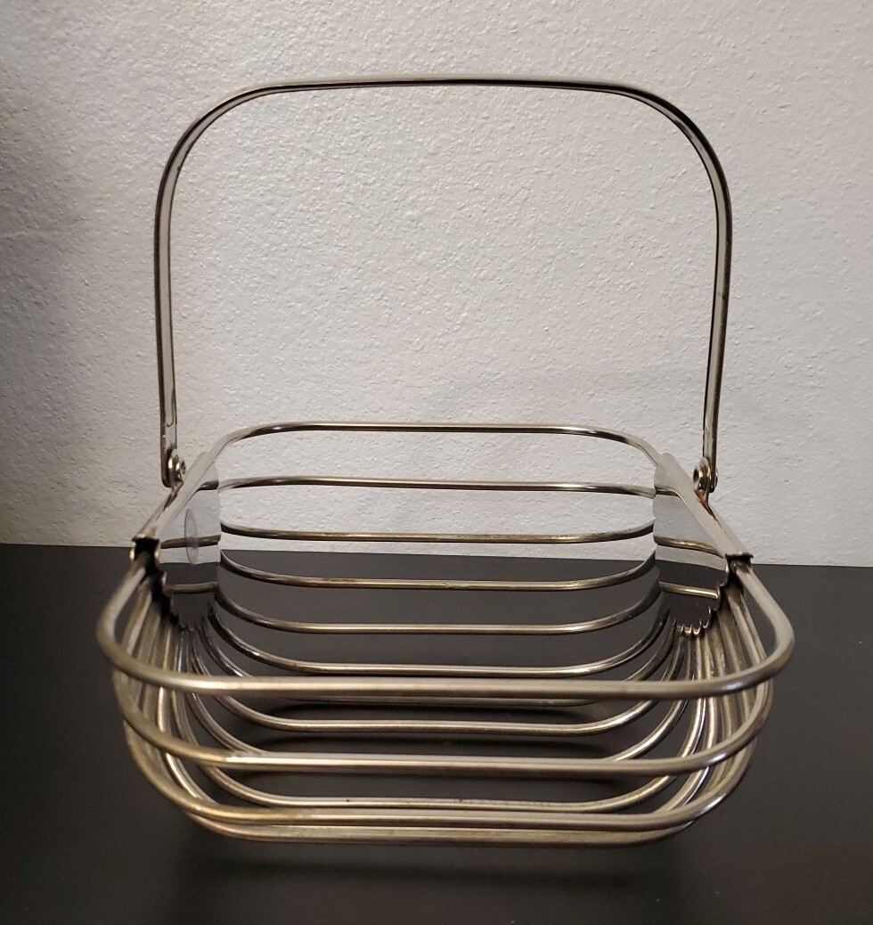 Silver-Plate Metal Wire Multi-Purpose Bread Fruit Basket with Handle HEAVY 1991