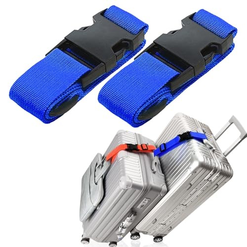 2Pack Luggag Straps for Carry On Bag, Adjustable 45 In Connect 2Pcs Blue