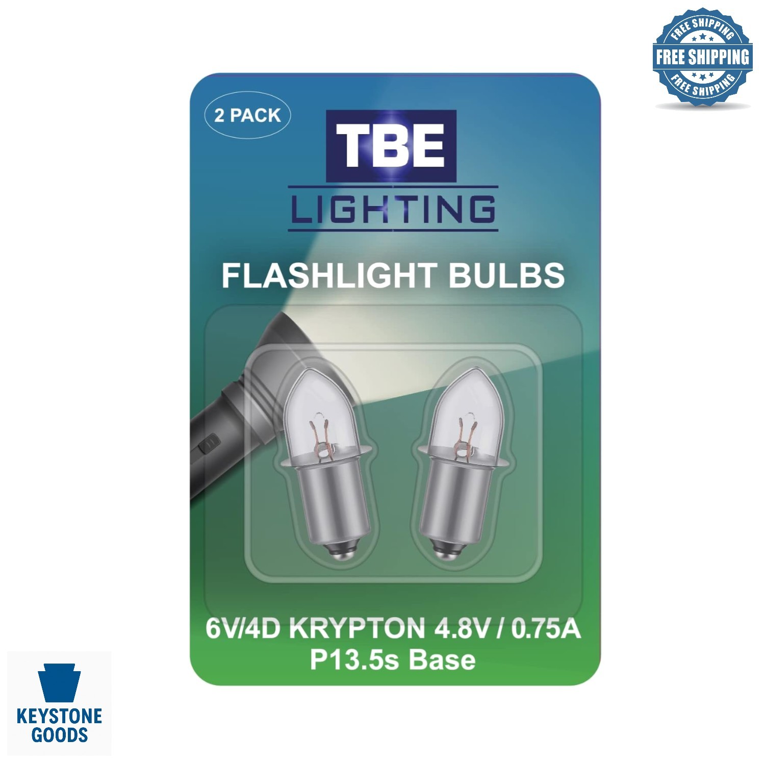 2-Pack 4D Krypton Flashlight Bulbs - 6V / 4.8V, B22d Bayonet, Bright 5000K Da...