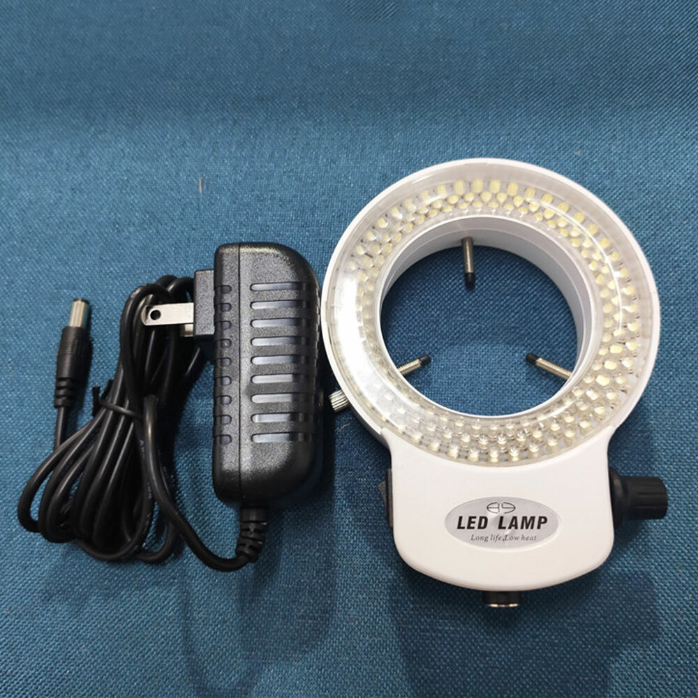 144 LED Bulbs Microscope Ring Light Illuminator Adjustable Power Lamp US Plug