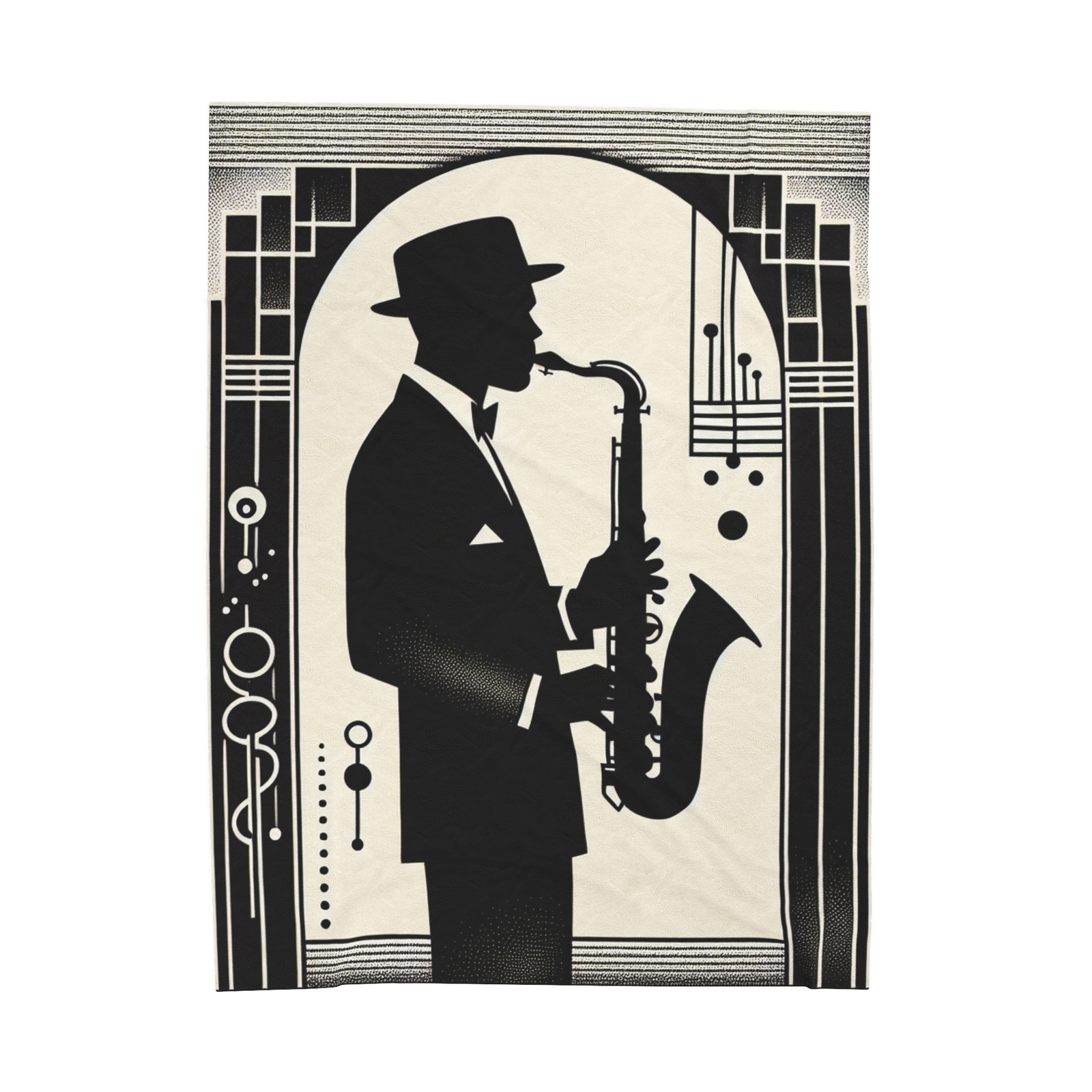 Velveteen Plush Blanket Home Decor Vintage Style Jazz Sax Art Music House Sleek