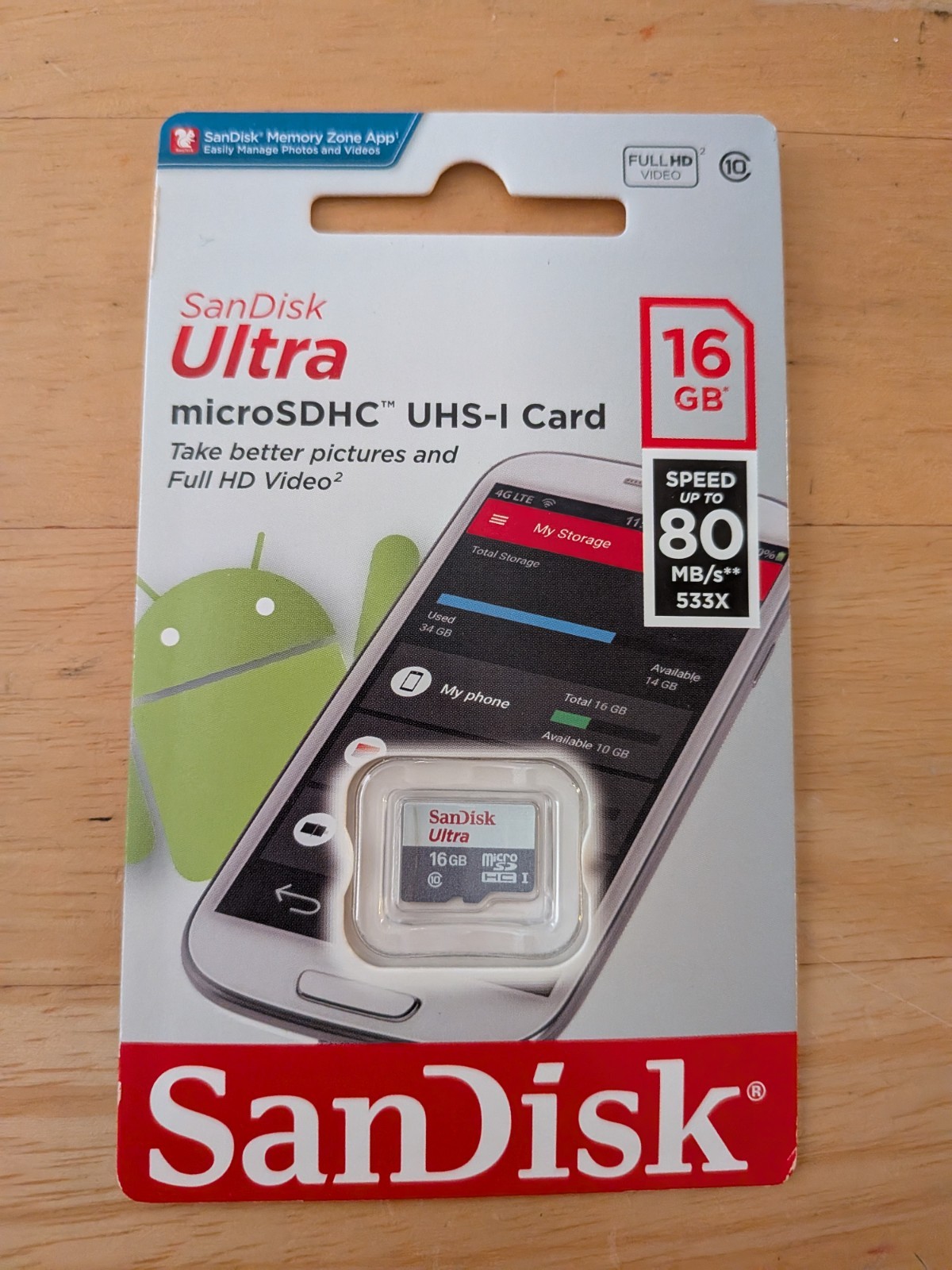 New Scandisk Ultra Plus MicroSDHC UHS-1 Card 16GB NEW in package