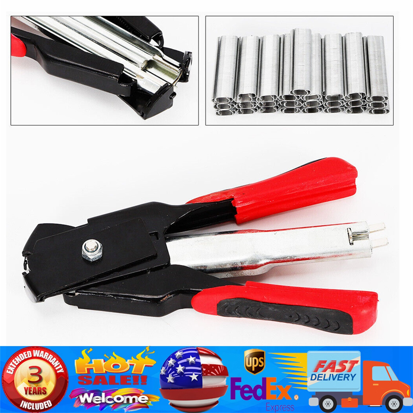 Hog Ring Pliers & 2500 C Clips Hog Rings Seat Covers Upholstery Fences Hand Tool