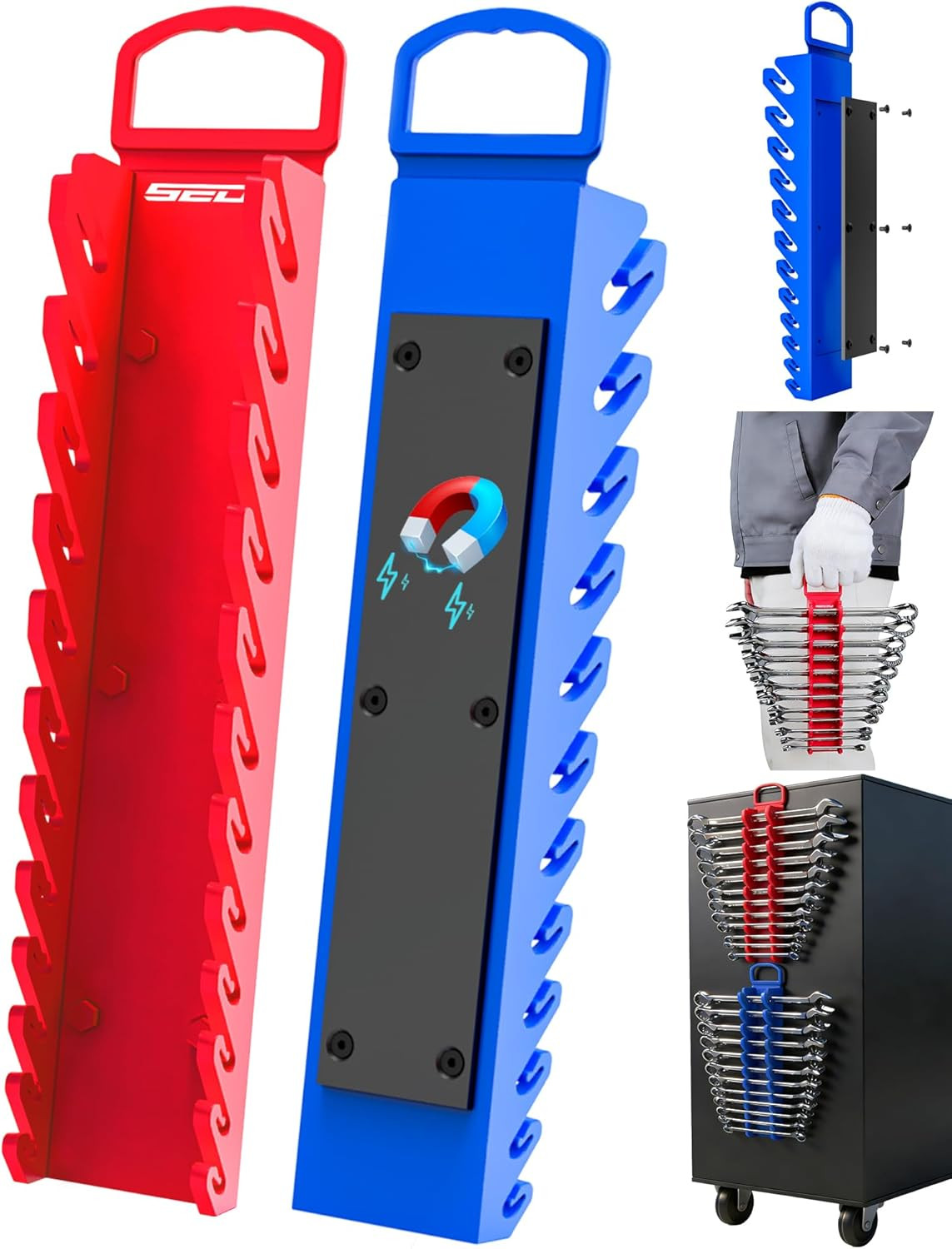 2-Pack Magnetic Wrench Organizer Set, 24-Slot Premium Wrench Rack Holder with No