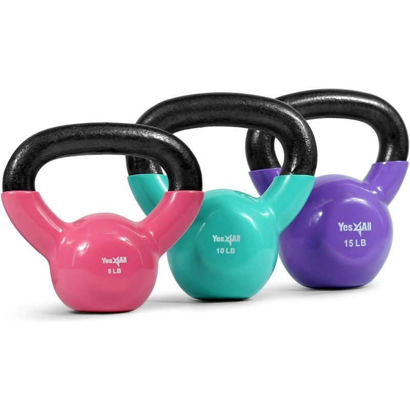 Kettlebell Vinyl Coated Kettlebell Cast Iron Sets W/ Stable Flat Bottom Fitness
