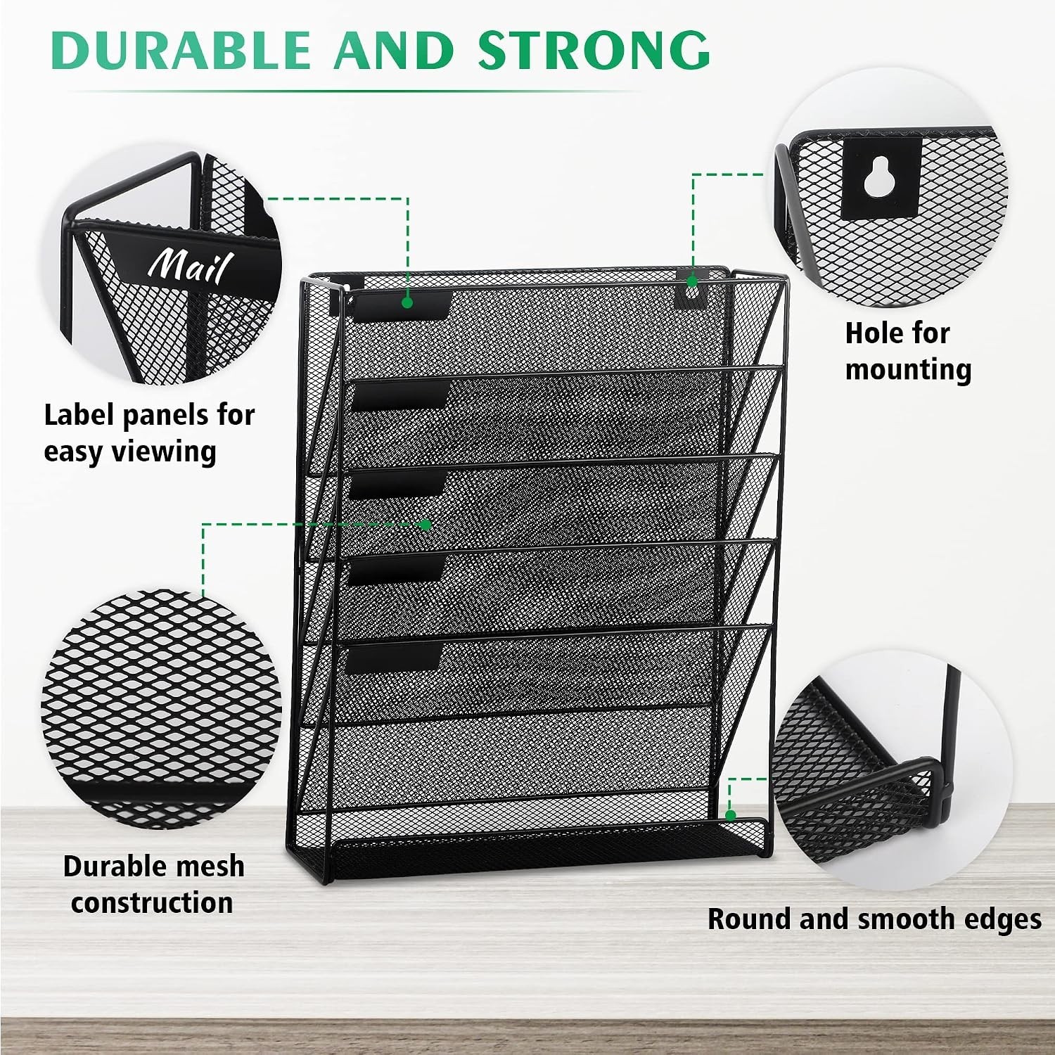 Desk File Organizer Mesh 6-Tier, Hanging Wall Mount Document Organization Sta...