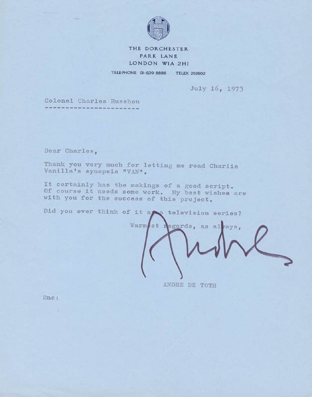 ANDRE DETOTH - TYPED LETTER SIGNED 07/16/1973