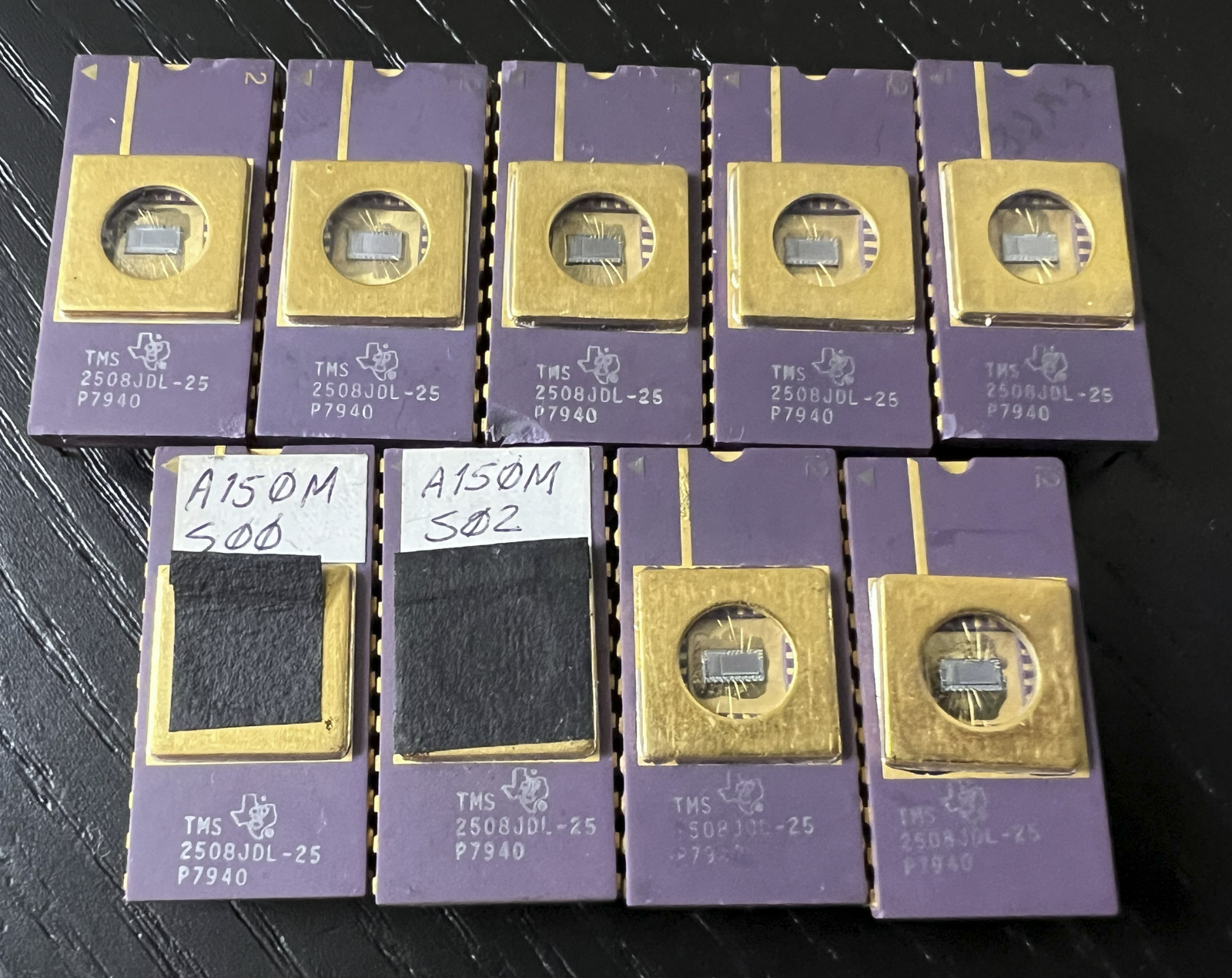9 Vintage Texas Instruments TMS2508JDL UV EPROM IC - Purple Ceramic & Gold