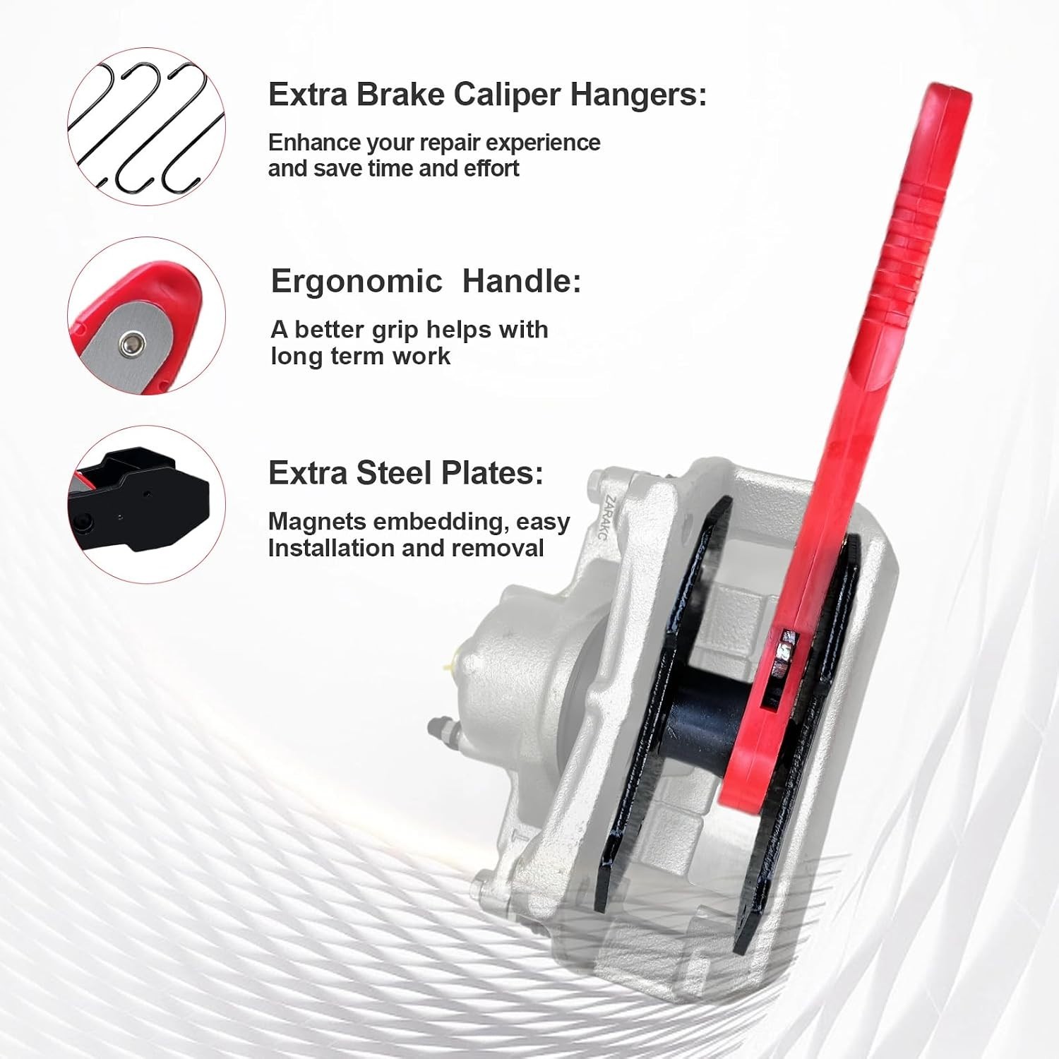 Brake Caliper Piston Compression Tool Kit with 360° Ratchet, Red | 4 Hooks & ...