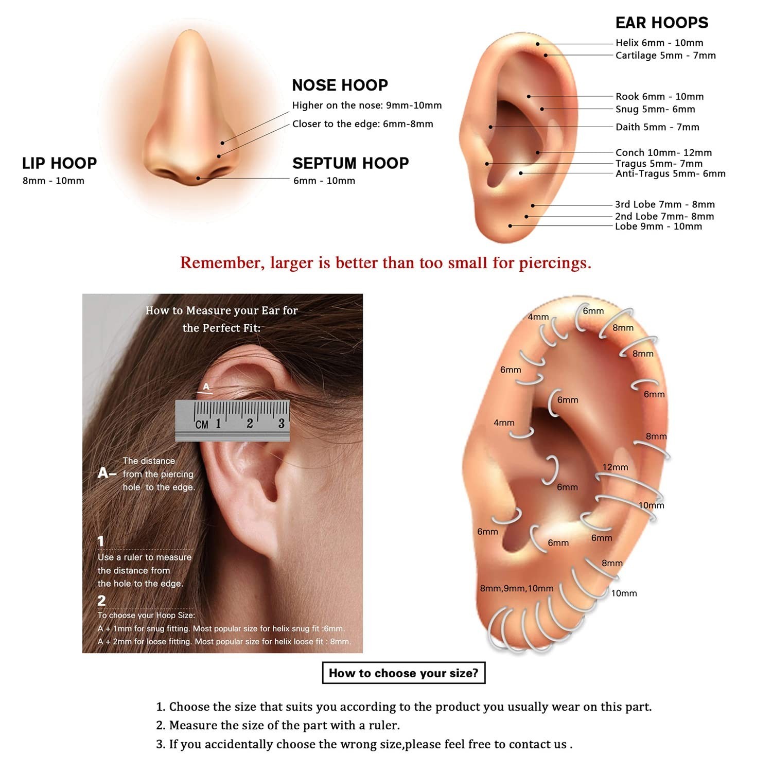 AROWRO Helix Rook Earrings Double Open Stack Sleeper Earring 316L Surgical St...