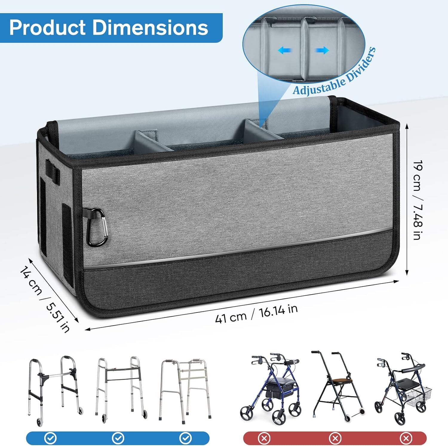 FINPAC Large Walker Basket for Folding Walkers Foldable Walker Storage Bag Strap