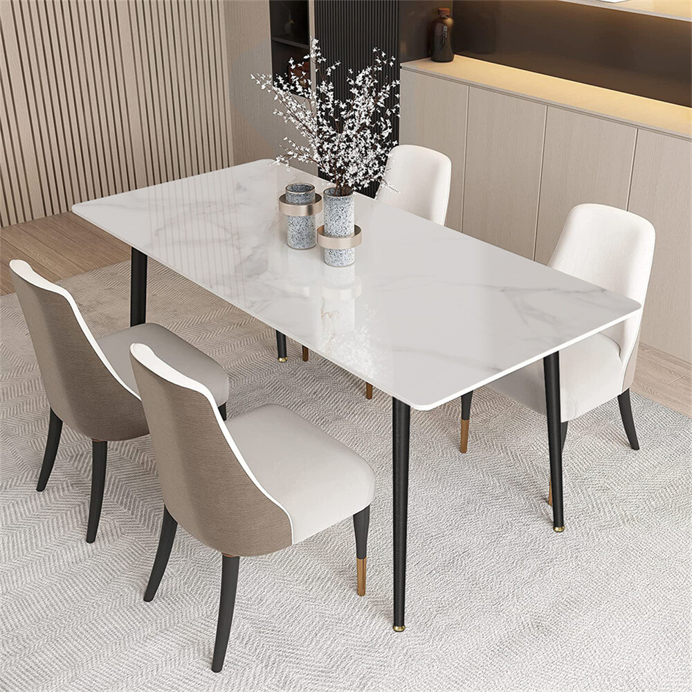 4-8 People Modern Dining Table Kitchen Expandable Gathering Table Marble Top US