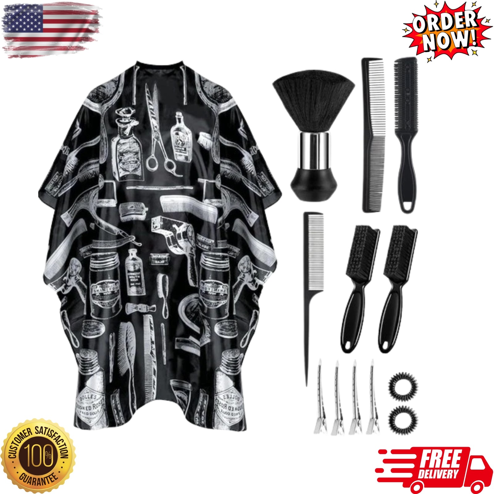 Capa de barbero profesional con plumero y cepillo para el cuello, corte de pelo