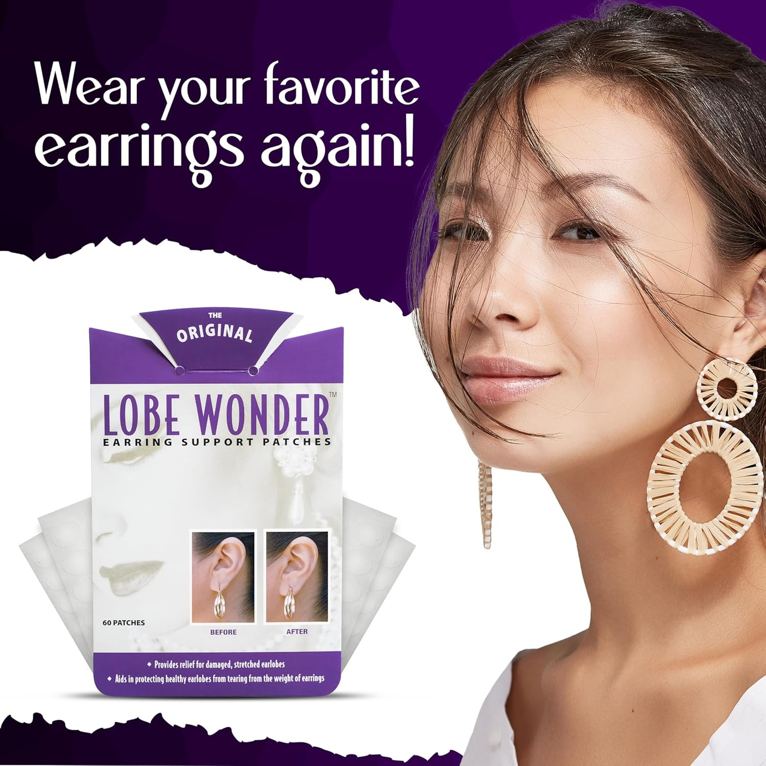 Lobe Wonder - the ORIGINAL Ear Lobe Support Patch for Pierced Ears - Eliminates