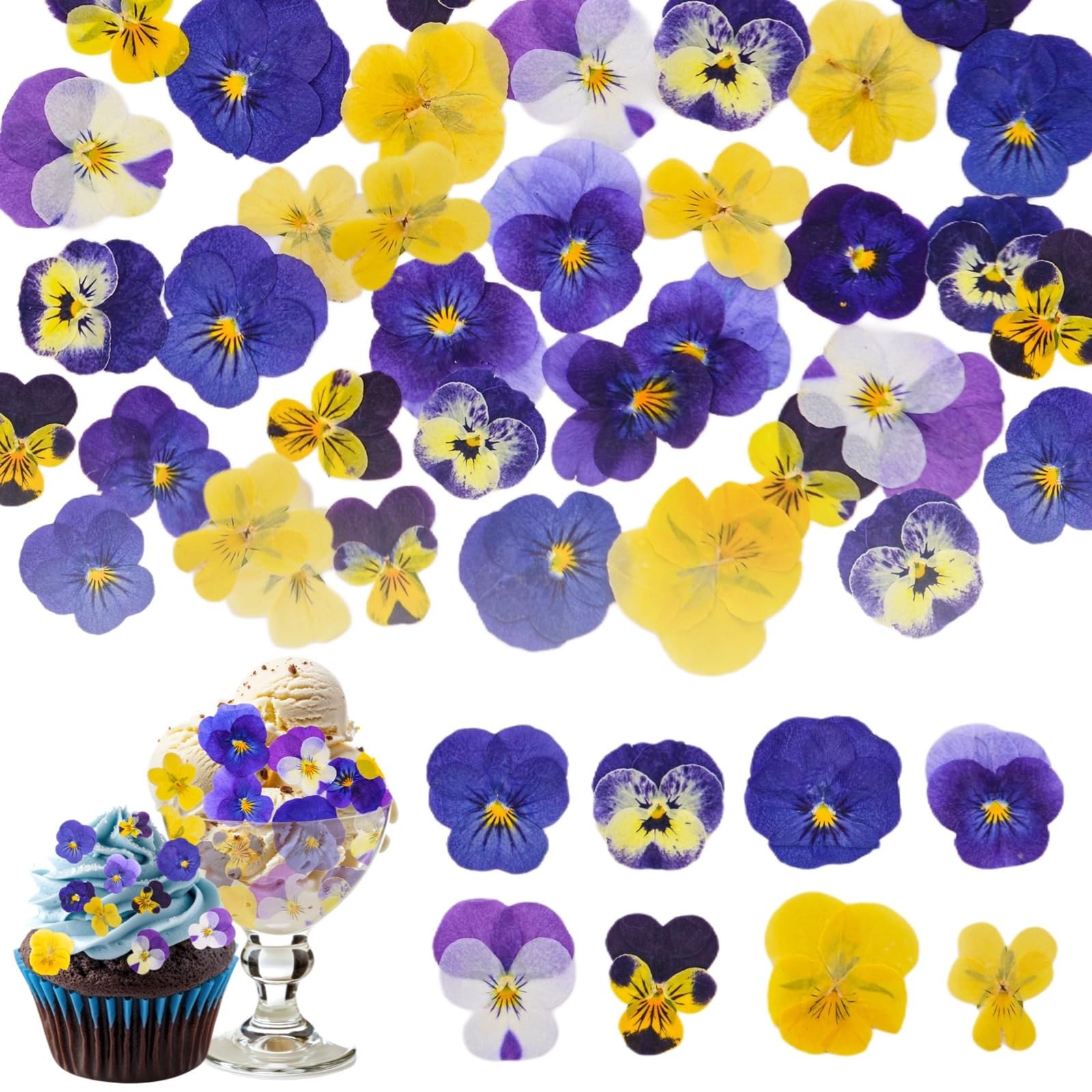 70 Pcs 8 Kinds Natural Dried Pressed Edible Flowers for Cake Topper Decoratin...