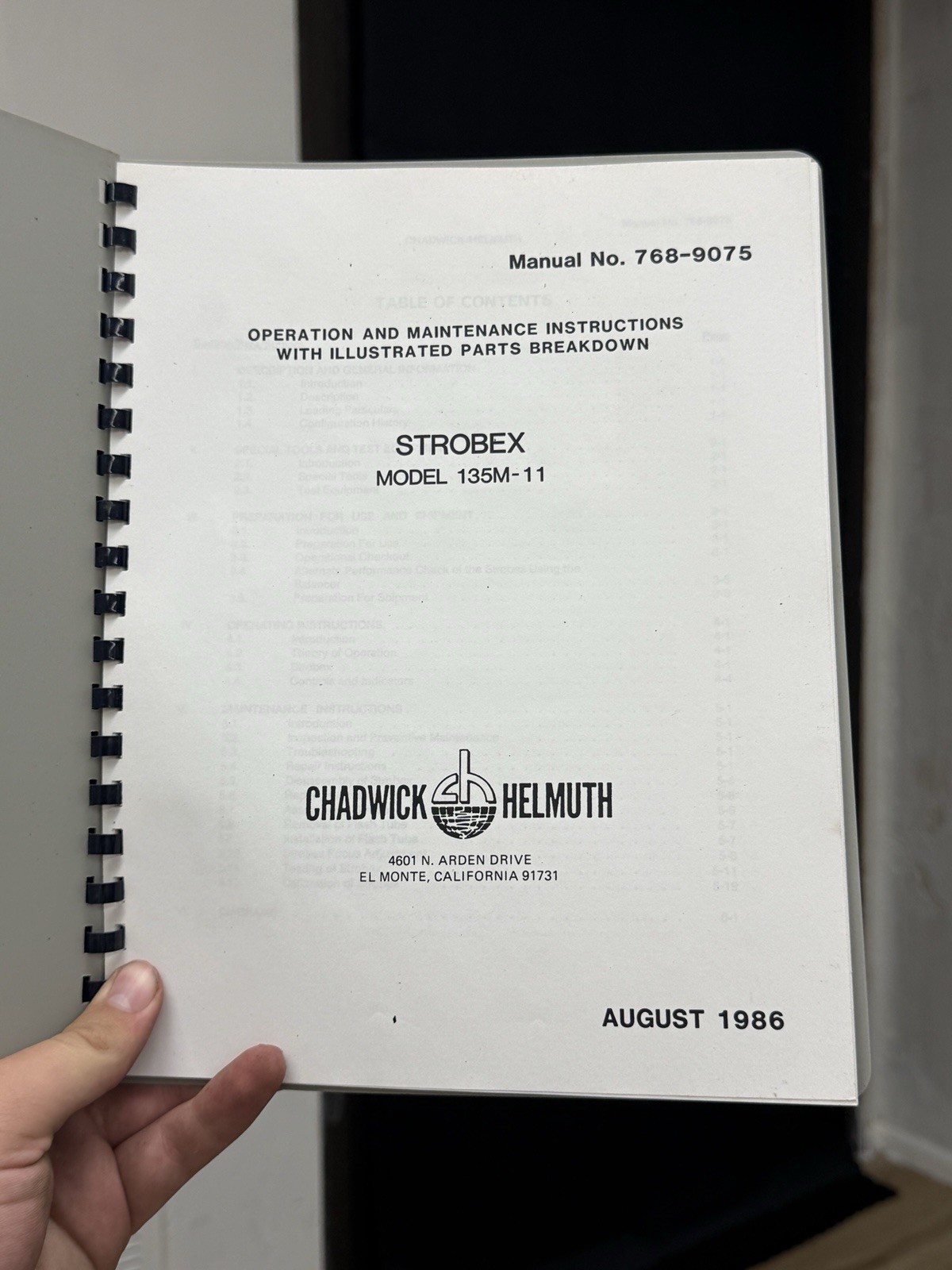 Chadwick Helmuth Strobex 135M-11 Operation Maintenance Instructions Manual 1986