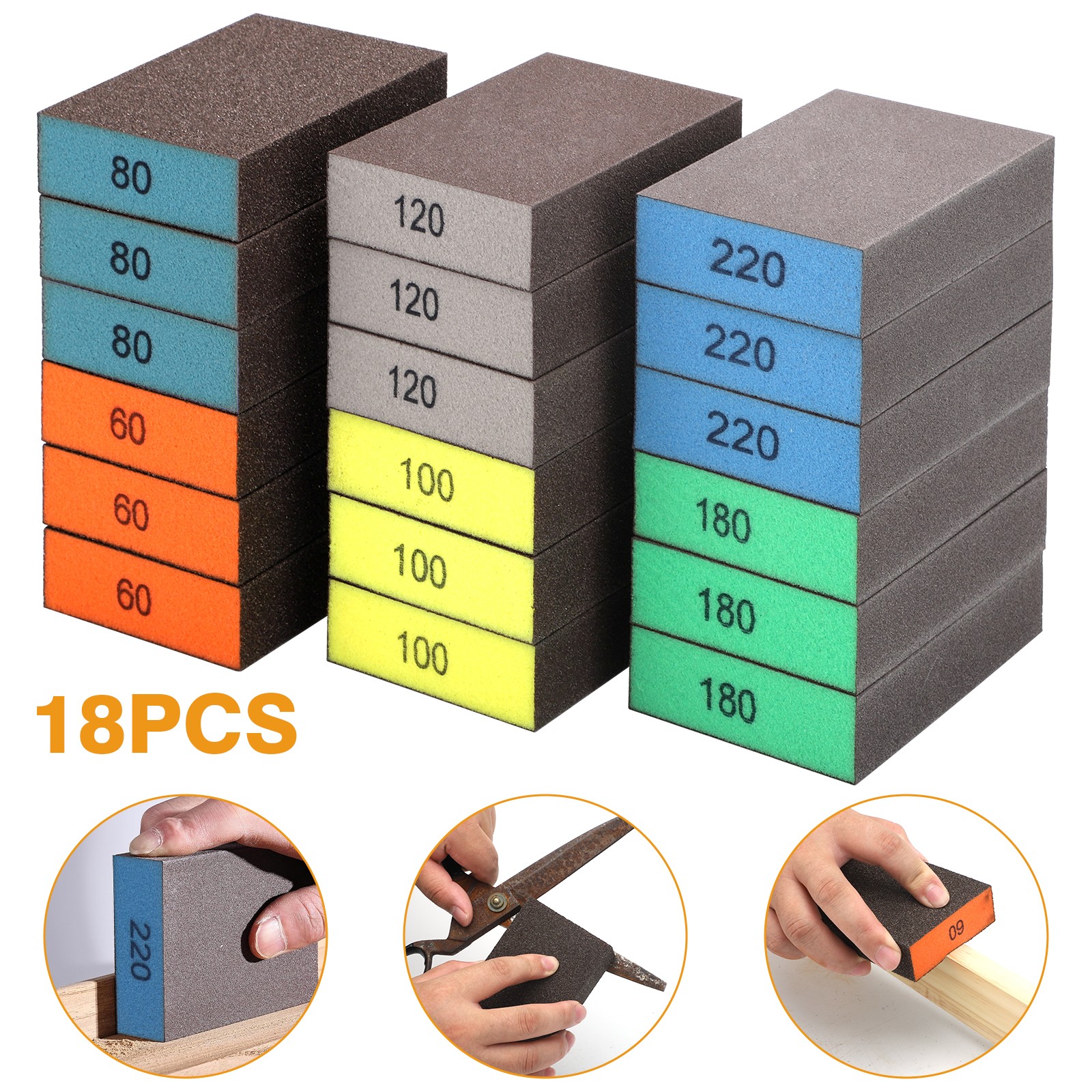 18 Sponge Drywall Foam Sanding Sponge Blocks Wet Dry Sand Paper Lot 60-220 Grit